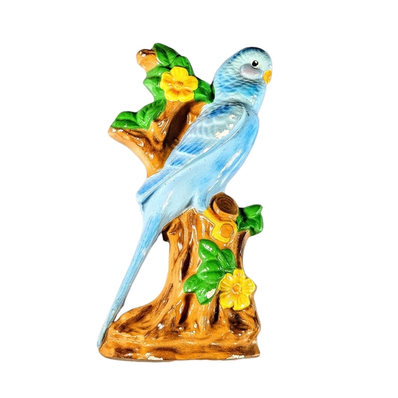 Vintage Chalkware Blue Parakeet Bird Wall Plaque 8 in - Picture 1 of 8